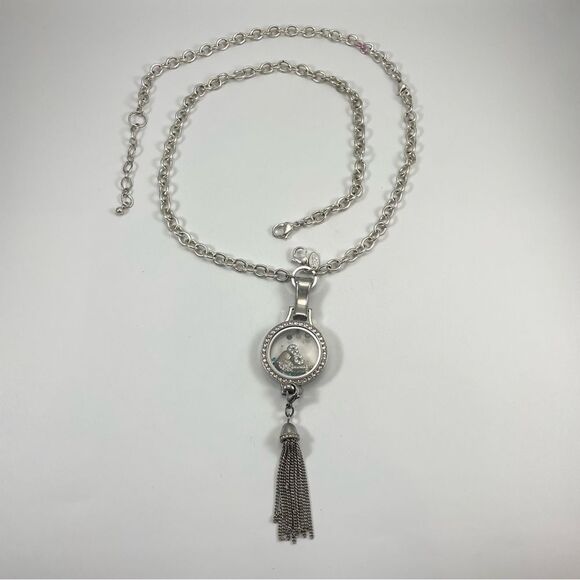Origami Owl Silver Tone Double Chain Rhinestone Pendant Charm Holder Necklace - Picture 1 of 10